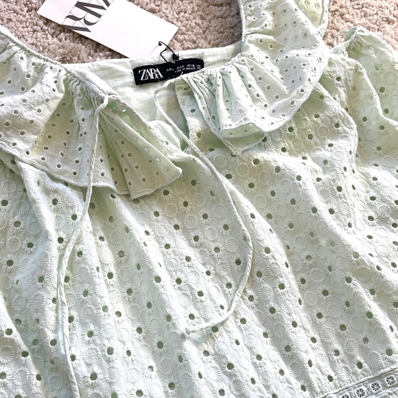 NEW Zara Mint Green Eyelet Embroidered Midi Dress Size Small - Picture 7 of 14
